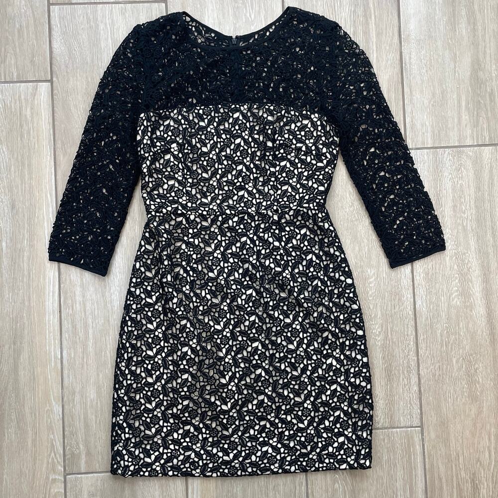 J Crew Collection Lace Dress Black Ivory Cocktail Shift Wedding Guest Holiday 4